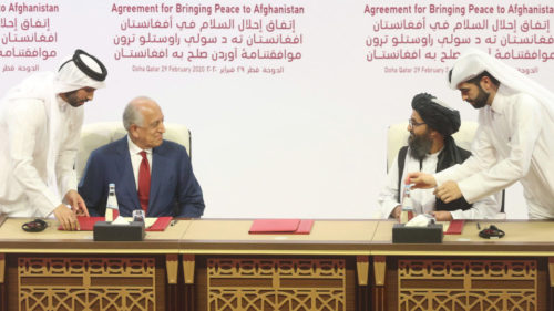 US.Envoy-Zalmay.Khalilzad-and-Taliban-Terrorists-Faustian-Pact-Doha-Qatar-Feb29-2020