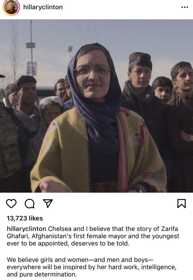 Hillary Clinton Instagram promoting Zarifa Ghafari